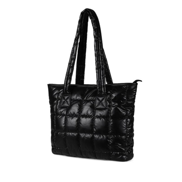 Black Nylon Puffer Quilt Tote Bag - Picture 2 of 6